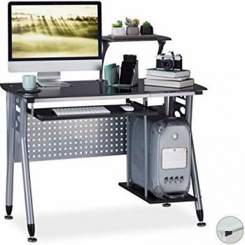 Escritorio de PC Moderno con Bandeja de Teclado y Compartimento para Torre, 98 x 105 x 55 cm, Negro
