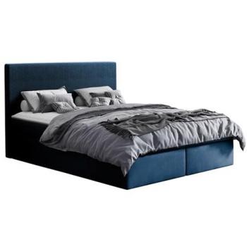 Cama Continental Baltimore 126, Doble, Velluto Azul, 200x200 cm, con Somieres y Arazzo, Dimensiones 206x208x103 cm