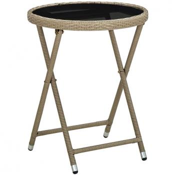 Mesa de centro de ratán sintético y vidrio templado beige 60 cm