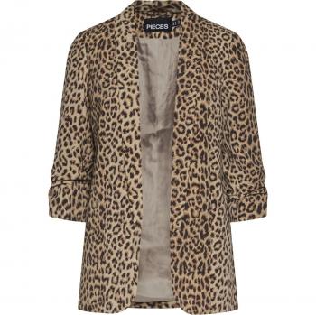 Pieces Women's Bosella 3/4 Printed Blazer - Leopard Print, Size XL