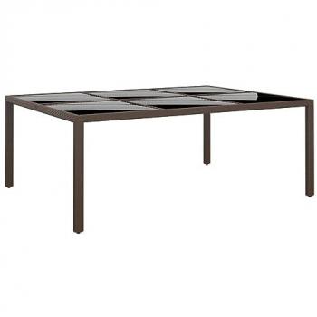 Mesa de jardín superficie de vidrio ratán marrón 200x150x75 cm