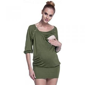 Happy Mama Para Mujer Lactancia Túnica Vestido Mini Cuello Redondo Premamá. 204p