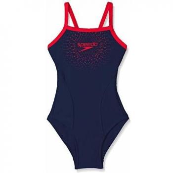 Speedo Gala Logo Thinstrap Muscleback Bañador, Niñas, Azul Marino/Rojo Fed, 32