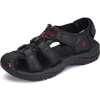 Sandalias de Verano Playa para Hombre Antideslizante Plataforma Calzados Deportivas Ajustable Hebilla Velcro Suede Slipper Negro 43