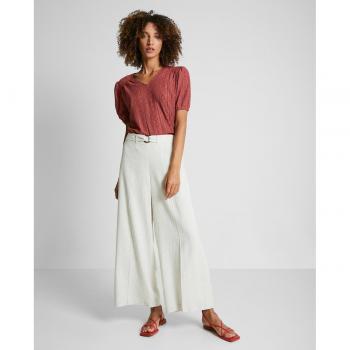 Pantalón culotte de lino con nervio central y cinturón unido en aro