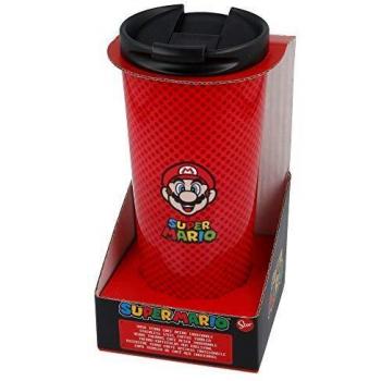 SUPER MARIO | Termo Café para Llevar - Taza Termica de Viaje Acero Inoxidable 425 ml | Vaso Hermetico para Te o Café sin BPA con tapa Antigoteo