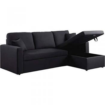 Sofá esquinero convertible Alain - 3 plazas - Negro