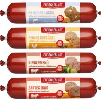 Fleischeslust 8 x 400 g salchichas para perros - Pack mixto - 4 variantes