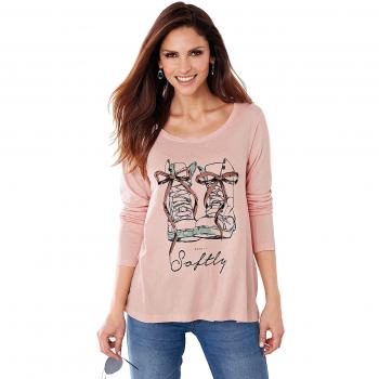 Camiseta de Manga Larga y línea evasé con Estampado Frontal Mujer by V - 007892,Rosa VIGORÉ,3XL