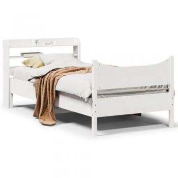 Estructura de cama con cabecero blanco 90x190 cm madera maciza de pino