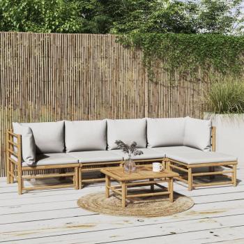vidaXL 6-Piece Garden Lounge Set with Light Grey Cushions and Bamboo Frame