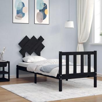 Cabecero de cama individual negro de madera maciza