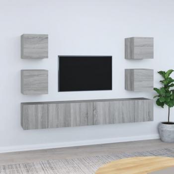 Set de Muebles para TV 7 Piezas en Madera Contrachapada Gris Sonoma