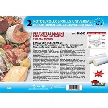 Rollos de Bolsas para Sellado al Vacío Elettrocasa SV 3 - Pack de 2, Tamaño 18x500 cm