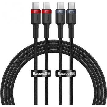 Cable USB-C a USB-C Baseus Cafule 100W 1m (Paquete Doble - Rojo-Negro y Negro-Gris)