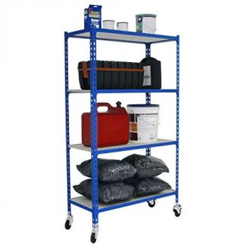 Estantería MADERCLICK MOVIL PLUS 4 BALDAS MADERA AZUL 1575x1000x300 mm, Carga 75 kg, Sin Tornillos con Ruedas