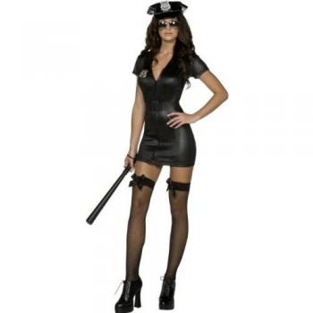 Smiffys Disfraz Fever de policía corrupta, Negro, con Vestido, cinturón y Gorra