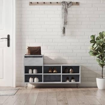 Mueble zapatero de madera contrachapada 102x36x60 cm en color blanco brillante y gris hormigón