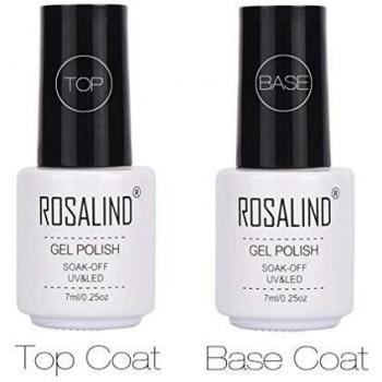 ROSALIND Base y Top Coat Semipermentes, Esmaltes Semipermanentes de Uñas en Gel UV LED Gel Soak Off 2pcs/Kit 7ML