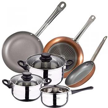 Batería de Cocina 5 Piezas San Ignacio Acero Inoxidable con Sartenes Optimum Plus (18, 22, 26 cm) Aluminio Prensado Apta para Inducción PK3210