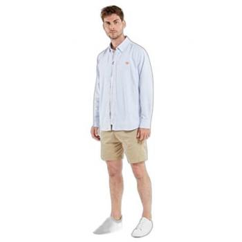 Armor-Lux Men's Long Sleeve Dress Shirt with Black Collar, Sky Blue/Milk