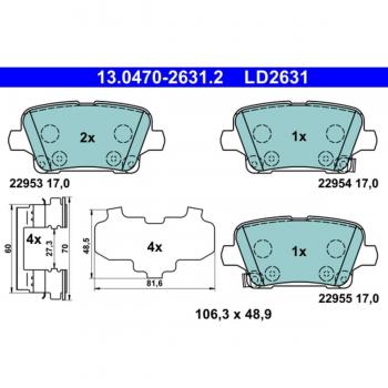 Juego de pastillas de freno ATE 13.0470-2631.2, Trasero con avisador acústico de desgaste y chapa antichirridos para OPEL Insignia B Grand Sport