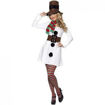 Smiffys Disfraz de Muñeca de nieve, Blanco, con vestido, sombrero, bufanda y cinturón , Modelos/colores Surtidos, 1 Unidad