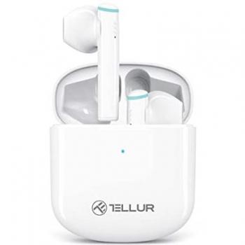 Auriculares Tellur Aura True Wireless Stereo (TWS) Bluetooth con Estuche de Carga, 20h de Batería, Resistencia al Agua IPX4, Micrófono con ENC y Control Táctil - Blanco