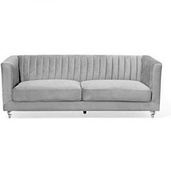Sofá de 3 plazas en terciopelo gris claro estilo glam Arvika acolchado tapizado Beliani