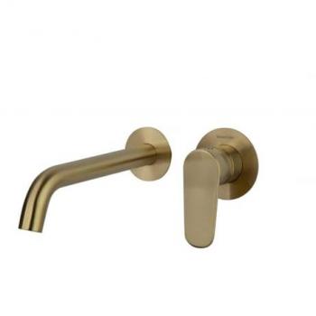 Grifo de Lavabo Monomando Empotrado Oro Cepillado con 2 Florones y Sistema S2 de Ahorro de Agua Serie Alexia