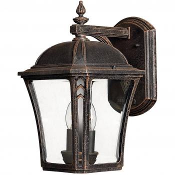 Aplique de exterior Wabash, aluminio color café, vidrio, 2 luces, altura 34,9 cm
