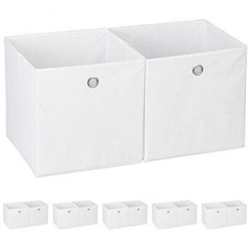 Cajas de Almacenaje Textiles Cuadradas - 12 Unidades, 30 x 30 x 30 cm, Cubos para Estanterías en Tela Blanca