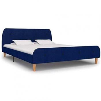 vidaXL Cama tapizada clásica de tela, cama de matrimonio, marco de cama doble, somier de láminas, cama de dormitorio, tela azul, 180 x 200 cm
