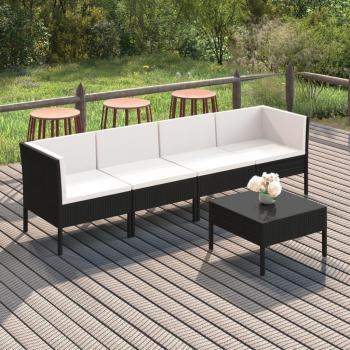 5-Piece Black Poly Rattan Garden Lounge Set with Cushions
