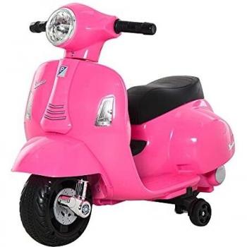 HOMCOM Moto Eléctrica Vespa para Niños de 18-36 Meses con Faro Bocina y 4 Ruedas Motocicleta Infantil con Licencia 66,5x38x52 cm Rosa
