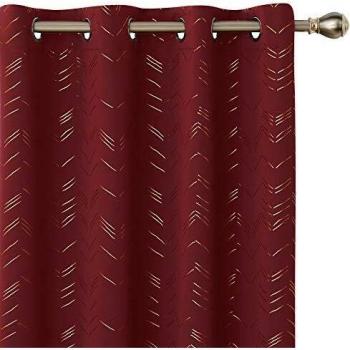 Amazon Brand - Umi Cortinas Salon Opaca de Dibujos Líneas con Ollaos 2 Piezas 140x240cm Rojo Oscuro