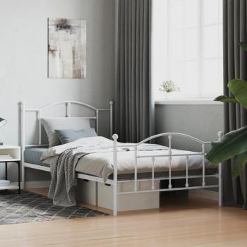 Cama individual de metal blanca con cabecero y pie, dimensiones 107x203 cm