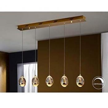 Lámpara de Techo LED Integrada Dimmerable de Cristal con 5 Luces y Control Remoto Color Oro