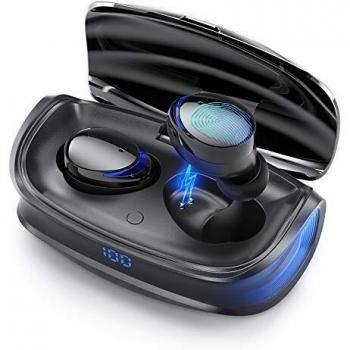 Auriculares Inalámbricos, LHBD Auriculares Bluetooth 5.0 Deportivos con HiFi Stereo Bajo Sonido Twin & Mono Mode Control Táctil, 25 Horas con pantalla LED/Tipo C/25 horas para iPhone Android