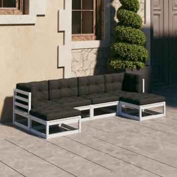 6-Piece White Solid Pine Garden Lounge Set with Cushions