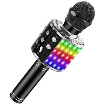 SaponinTree Microfono Inalámbrico Karaoke, Micrófono Karaoke Bluetooth Portátil con Altavoz con Luces de Baile LED para Canta Partido Musica Reproductor
