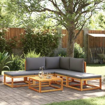 Sofá de jardín 6 PCs de madera maciza de acacia con cojines sólidos marrón