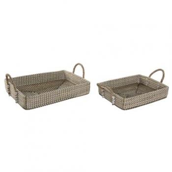 Juego de Bandejas Urbanas Home ESPRIT Natural Marrón Claro 41 x 32 x 16 cm (2 Unidades)