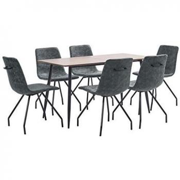 vidaXL Juego de Comedor 7 Piezas Cuero Sintético Mobiliario Decoración Interior Casa Hogar Robusto Duradero Resistente Funcional Práctico Útil Negro
