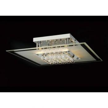 Lámpara de techo Delmar cuadrada 6 bombillas cromo pulido vidrio cristal