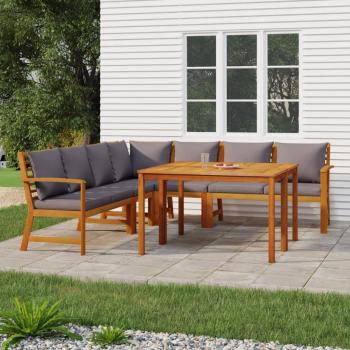 Juego de Comedor Jardín 7 Piezas con Cojines Madera Maciza de Acacia