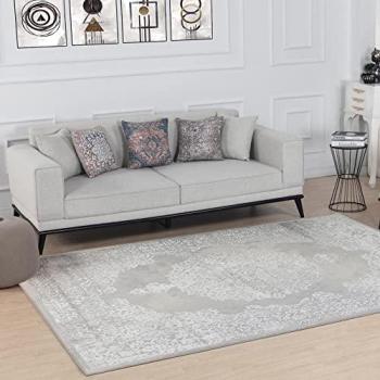 Surya - Alfombra de Salón Pelo Corto Vintage Oriental Blanco y Gris 120 x 170 cm, estilo tradicional bohemio, natural, fácil de limpiar, tamaño grande (120x170 cm)