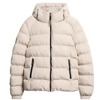 Superdry - Chaqueta acolchada Sports con capucha, color blanco crema, talla XL, casual, fabricada en poliéster reciclado