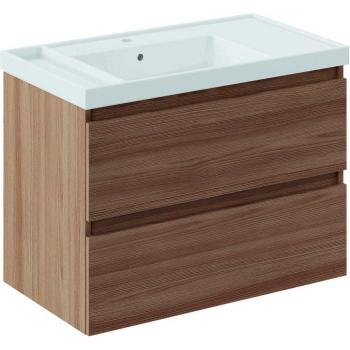 Mueble de baño suspendido con 2 cajones y lavabo Teckstone Nogal Natural