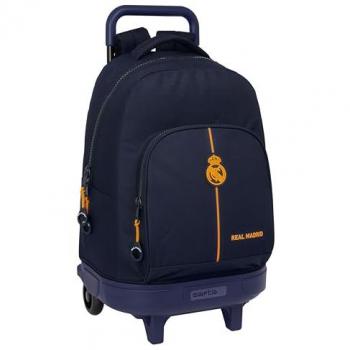 Mochila Real Madrid 2ª Equipación 24/25 con Ruedas Extraíbles, Gran Capacidad y Diseño Compacto - Marca Safta